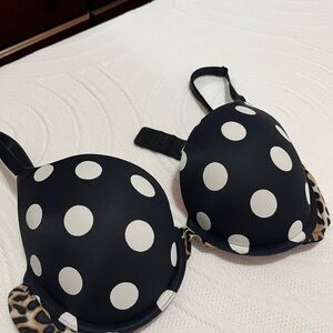 Victoria’s Secret Push Up Polka Dot Bra with Leopard Trim